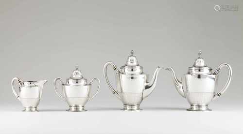 Tea and coffee setPortuguese silverPart fluted body and cover of urn pommel and tube protr