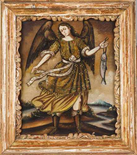 Cuzco school, 19th centuryThe Archangel RaphaelOil on canvas applied on wood19th centur