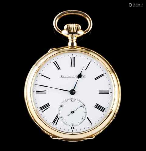 An International Watch Co.Gold 750/1000 case pocket watchChronometre Grand Prix Milan 1906