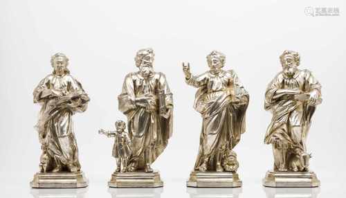 The EvangelistsSet of four sculpturesCarved and silvered woodFrance, 17th/18th century