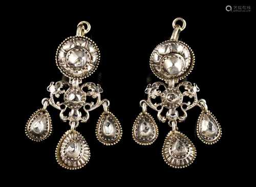 A pair of Sequille earringsSilver and goldButton and drops set with 10 crowned rose cut dia