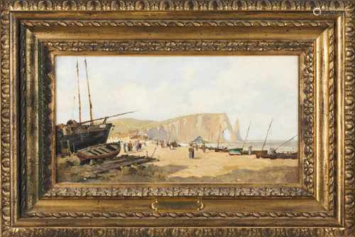 Eugène Galien-Laloue (1854-1941)Étretat BeachOil on canvasSigned22x41 cmbr