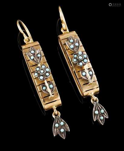 A pair of drop earringsPortuguese traditional gold and silverDrops of applied silver fl