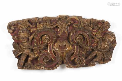 A Baroque carving fragmentWoodenCarved and gilt decoration of putti and scrollsEurope,