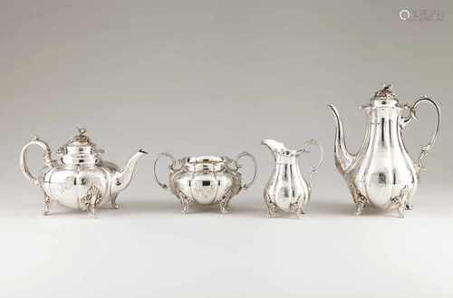 A tea and coffee setEnglish silver, 19th centuryTeapot, coffee pot, sugar bowl and milk jug