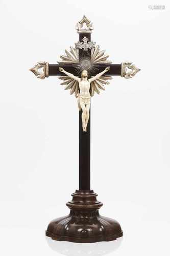 Crucified ChristIndo-Portuguese ivory sculpturePart polychrome and evidence of gildingR