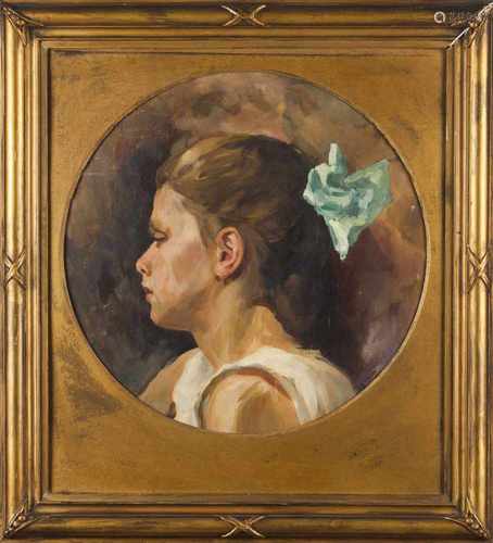 Portrait of a young girlOil on canvas, signed and dated 191950x45 cm