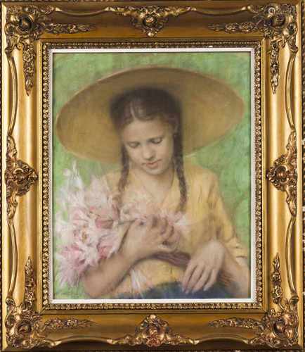 Henrique Medina (1901-1988)Portrait of a girlPastel on paper applied on cardboardSigned