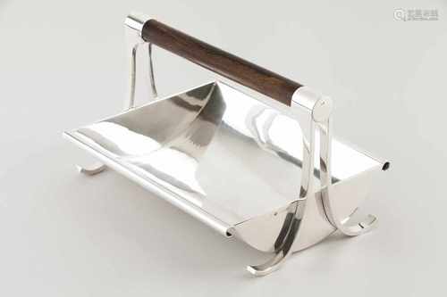 An Art Deco fruit bowlPortuguese silverGeometric body and stand with turned wooden handleb