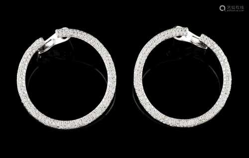 A pair of earringsGoldLoops set with diamond paveLisbon hallmark, Deer 800/1000 (post 1