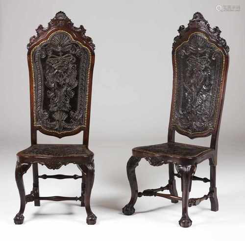 A pair of tall D.José style chairsRosewoodPart carved with shell decorative motifsClaw