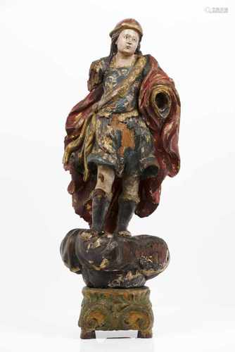 The Archangel Saint MichaelCarved, polychrome and gilt sculptureGlass eyesPortugal, 18t