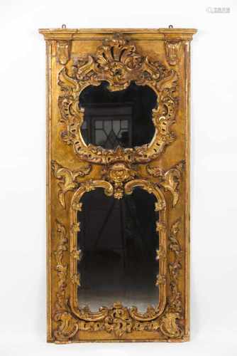 Double wall mirrorCarved wood and moulded gesso with foliage and shell motifsEurope, 19th/2