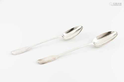 Two serving spoonsPlain silverFrench 18th century hallmarksOne engraved to reverse with