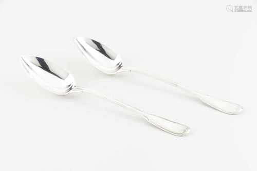 Two serving spoons, 19th centuryFrench silverPlain body of engraved frieze handleEngrav