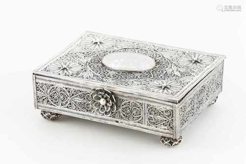 An unusual Indo-Portuguese boxSilver filigree, 18th centuryStylised floral motifs and scrol