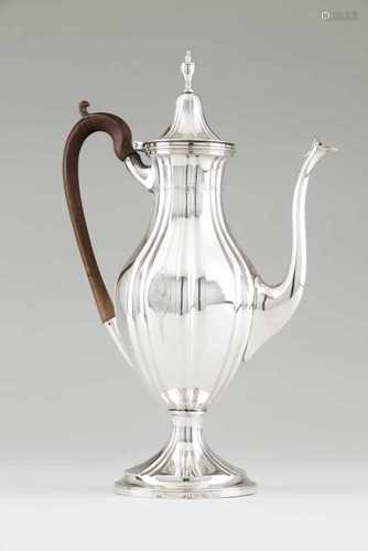 A large D. Maria coffee potPortuguese silverBaluster shaped fluted body of chiselled medall