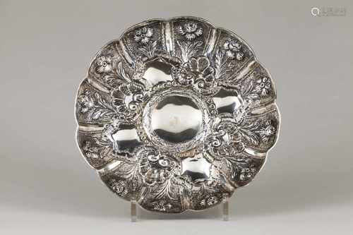 A salverPortuguese silverGadrooned and repousse decoration of flowers, foliage, shells and