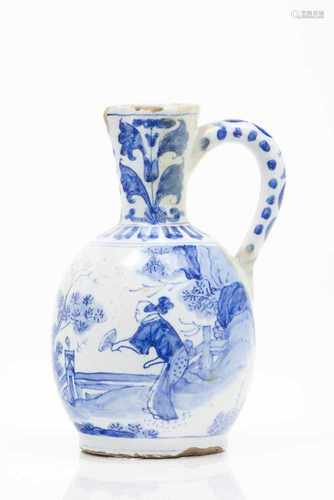 A small jugDelft faienceBlue chinoiserie decoration with oriental figuresHolland, 18th