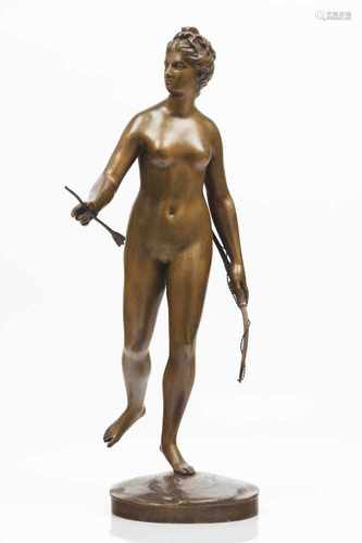 DianaPatinated bronze sculptureAfter original by Jean Antoine Houdon (1741-1828)Marked