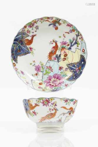 A cup and saucerChinese export porcelainPolychrome and gilt 