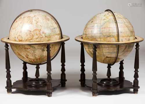 A pair of terrestrial and celestial globesAfter a 16th century Gerard Mercator's prototypeD