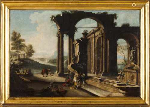 Italian school, 17th/18th centuryA pair of oils on canvasOne a Nativity scene with ruins an