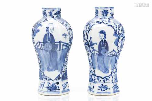 A pair of octagonal vasesChinese porcelainBlue underglaze decoration of foliage motifs and