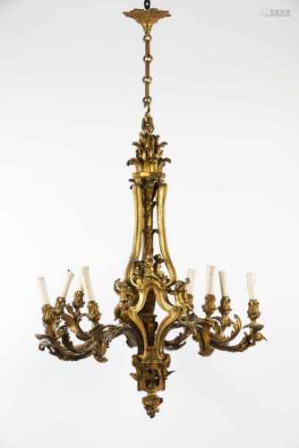 A large Louis XV style chandelier of Jacques Caffieri styleRaised, chiselled and gilt bronzebr