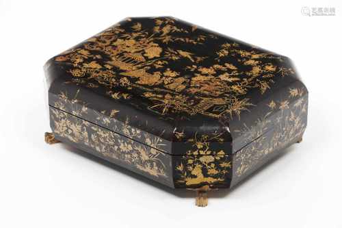 A games caseBlack lacquered wood with chinoiserie decorationInner compartmentsJapan, 19