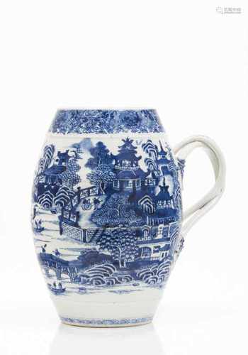 A large tankardChinese export porcelainBlue underglaze decoration with river viewBarrel