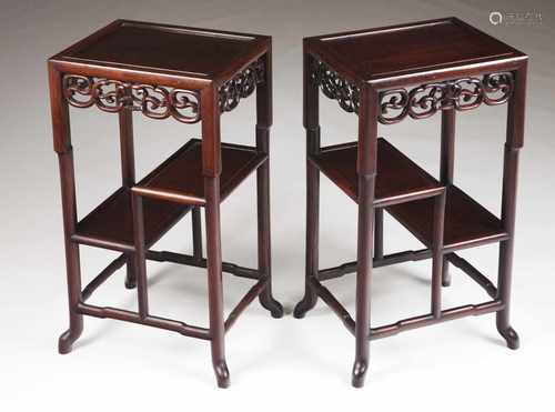 A pair of standsExotic timberOn two levels and carved decorationChina, 19th/20th centur