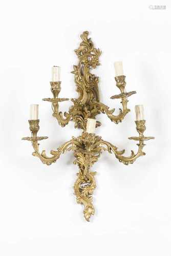 A pair of five branch wall sconcesGilt bronze19th/20th century60x42 cm