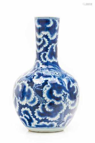 A vaseChinese porcelainBlue underglaze decoration of dragon amongst cloudsQing dynasty,