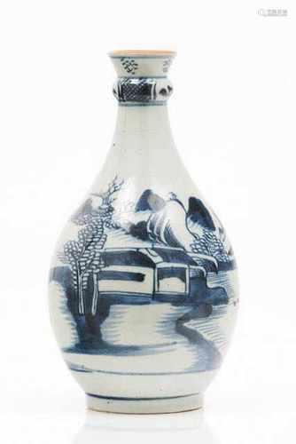 A bottleChinese porcelainBlue underglaze decoration with river viewQing dynasty, 19th c