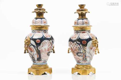 A pair of Louis XV style vasesJapanese porcelainPolychrome and gilt Imari decoration of flo