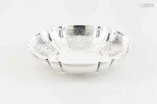 A bowlPortuguese silverPronounced body of foliage motifs engraved cartouchesOporto hall