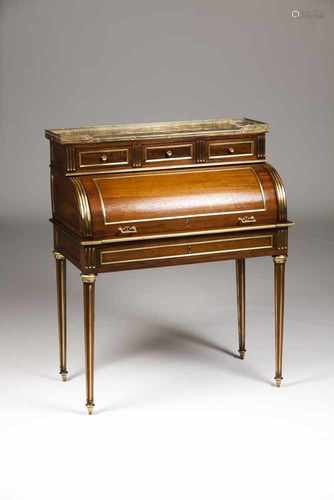 A small Louis XV roll top deskSolid and veneered mahoganyGilt metal mounted decorationM