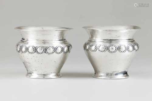 A pair of vasesEnglish silverPlain turned body of circles raised bandLondon assay marks