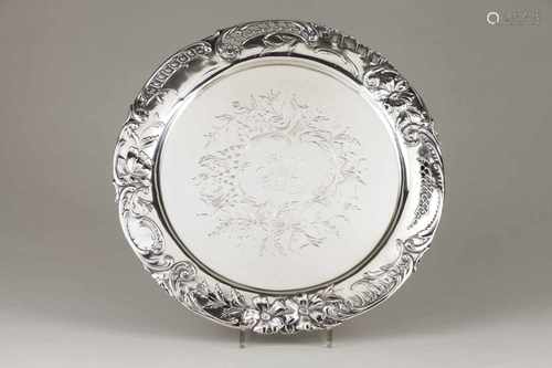 A salverPortuguese silverChiselled base of floral and foliage decoration monogrammed JMAbr