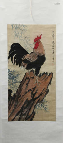 XU BEIHONG: INK AND COLOR ON PAPER PAINTING 'ROOSTER'