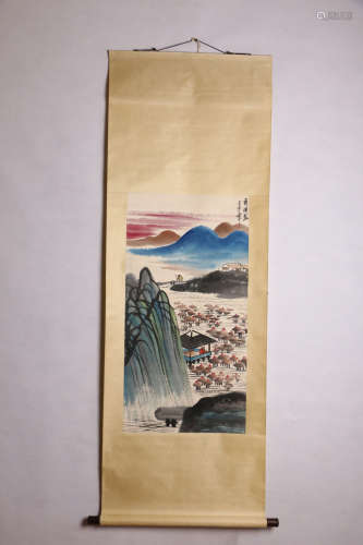 A CHINESE LANDSCAPE PAINTING SCROLL, QI BAISHI MARK