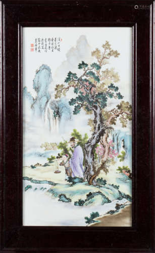 FAMILLE ROSE PORCELAIN PLAQUE 'MOUNTAIN SCENERY'