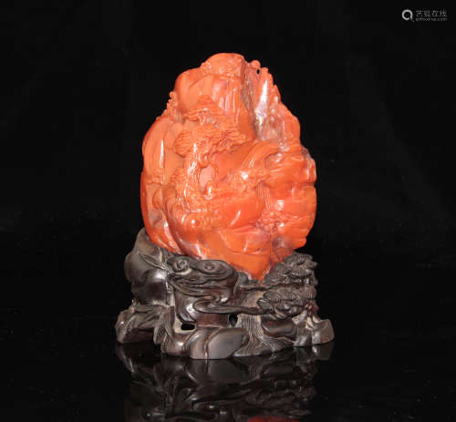 A CHINESE SOUTH RED AGATE ROCKERY ORNAMENT