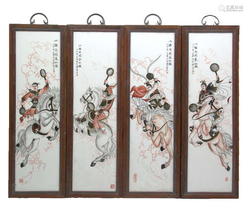 4 CHINESE INK COLOR PORCELAIN PLATE PAINTING SCREENS,