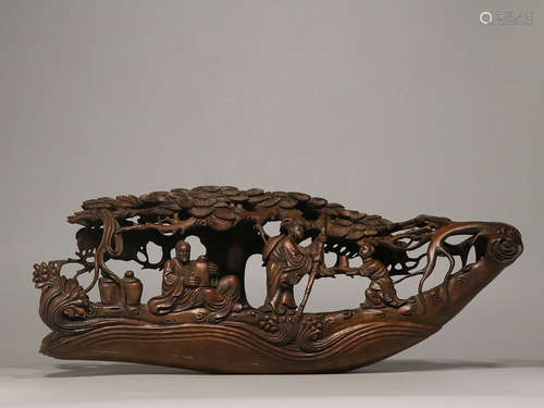 BAMBOO OPENWORK CARVED 'BOAT' FIGURE