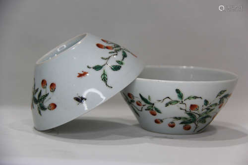 A PAIR OF CHINESE FAMILLE ROSE FLORAL PORCELAIN BOWLS