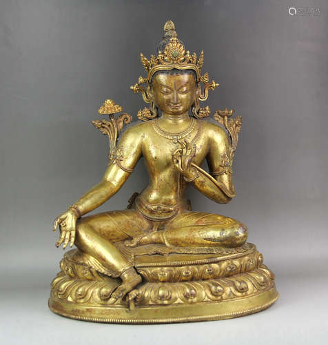 A CHINESE GILD COPPER SEATED BUDDHA STATUE