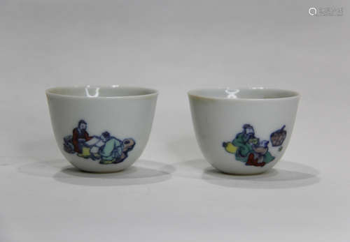 A CHINESE BLUE AND WHITE DOU CAI PORCELAIN CUP ARHAT PAINTED