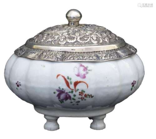 A QING DYNASTY FAMILLE ROSE SALT CELLAR WITH SILVE…